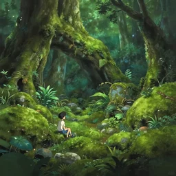 an anime movie background matte painting of a secret moss garden, fantasy, by makoto shinkai, trending on artstation, highly detailed