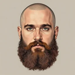 jason momoa portrait, curled beard, bald, short haircut, front view, symetrical, neutral background, intricate, sharp focus, illustration, aleksi briclot, rossbach, anna dittmann, rutkowski, mucha