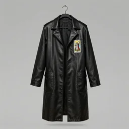 black leather lab coat on a hanger, game asset, tarot card, blizzard entertianment, ilm, intricate, highly detailed, centered, digital painting, artstation, concept art, smooth, sharp focus, illustration