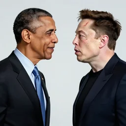 obama and elon musk fighting each other with scars on their faces