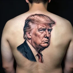 a man with a donald trump tattoo on his back, a tattoo by richard mortensen, reddit contest winner, primitivism, tattoo, detailed, intricate