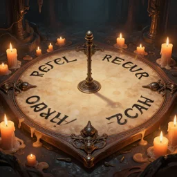 ouija board surrounded with melting candles, dark fantasy, scifi, volumetric lights, intricate, intense detail, digital painting, artstation, concept art, smooth, soft shading, cinematic, illustration, alien, style of h. r. giger, 3 d 4 k