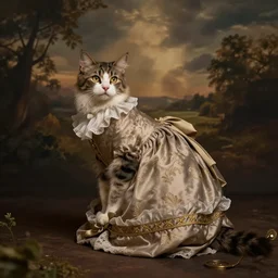 cat in a victorian era dress,
