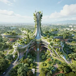 venus project city, future, freedom, vegetation and architecture