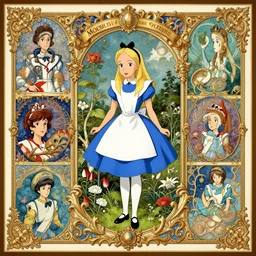 poster design of alice in wonderland, rococo and baroque style deco, 8 k, hd, trending on artstation, by moebius and artgrem, ross tran, by wally wood and studio ghibli, by ernst haeckel