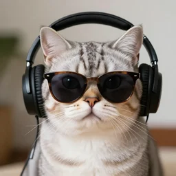 a cat with sunglasses and headphones