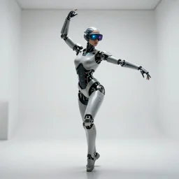 centered portrait photo by bouguereau of female dancer as a cyberpunk mecha humanoid robotic parts wearing goggles with led lights, inside white room, ultra - realistic and detailed, long exposure, soft focus, hdr 8 k