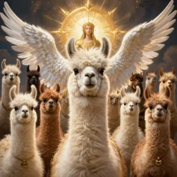 Portrait Llama Character Design Holy Heavenly Host Divine Angelic Army. Beeple, grimshaw, thomas cole, ismail inceoglu, winslow homer, greg rutkowski, gerald brom, marc simonetti, simon stalenhag, anton fadeev, donglu yu