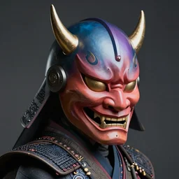 futuristic samurai chromatic helmet, Oni mask,, matte painting by Martin Deschambault, featured in artstation, octane render, cinematic, elegant, intricate, 8k