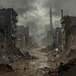 cruel dystopia, city of sludge, polluted ghetto, sharp focus, smooth, digital painting, by stalenhag, by bruce pennington