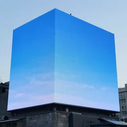 Giant Block shaped screens displaying blue sky