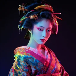 portrait of a beautiful geisha, volume lighting, concept art, by greg rutkowski!!, dramatic, xray melting colors!!