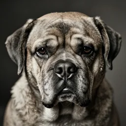 photographic portrait of a wrinkly sad dog face, by max ernst and alfred pellan