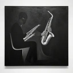 visual representation of be - bop jazz music, black and white, abstract, dark, unreal, insightful, philosophical, moma museum,