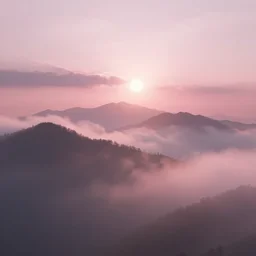 distant mountains under the pink clouds backlit by the sun, volumetric fog, ue4, ue5, unreal engine, by Greg Rutkowski