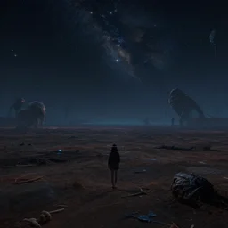 Endless hopeless void with stars and creatures in the background, realistic