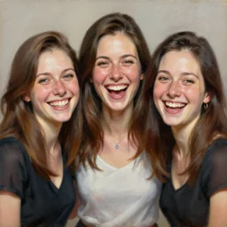 3 of the most average women laughing at the camera, oil painting by michael whelan art, caricature style, detailed, realistic