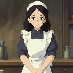 japanese waitress, アニメーション, stop motion, studio ghibli, tim burton, apron, black hair, character design