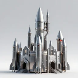 modern metal castle with rocket launchers, highly detailed, 4k, HDR, award-winning, octane render