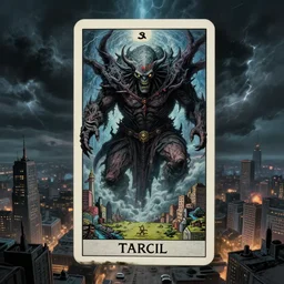 an ultradetailed tarot card of cthulu descending from space, looming ominous over a city, dark thunderstorm, lovecraftian horror, monster from beyond space and time, intricate detail, ultrawide lens, aerial photography, cinematic, 8 k, cel shaded, volumetric lighting, octane render, art by studio ghibli, makoto shinkai, by artgerm, by wlop, by