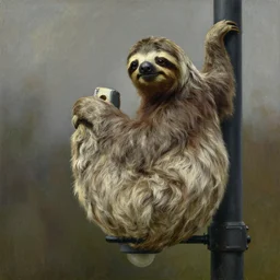 a sloth sitting on a lamp post, detailed painting, epic lighting, by ilya repin, phil hale and kent williams