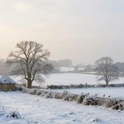 a beautiful winter morning in the english countryside, birds, john waterhouse