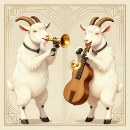 two goats playing musical instruments, digital art, art deco, by john paul brammer