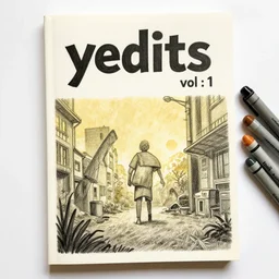 a cover for a book named yedits vol : 1, illustration, graphic novel, graphite, marker art, crayon, paint, comic book, warm color palette, electric colors, tonal colors, 2 d, 8 k, natural lighting, amoled, moody lighting, diffraction grading, cel shading : : katsuhiro otomo
