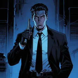 a private investigator, noir, the dark age, comic, blue lighting, line art