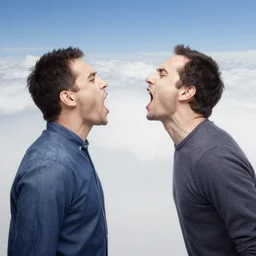 man yells at clouds