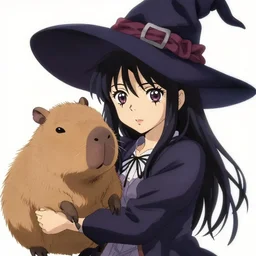 character concept art, anime key visual of a little witch with her capybara mascot, delicate features finely detailed perfect face, gapmoe yandere grimdark, trending on pixiv fanbox, painted by greg rutkowski makoto shinkai takashi takeuchi studio ghibli