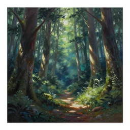 acrylic painting of anime forest background