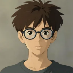 skinny teenager with glasses and shaggy hair, art by studio ghibli and j. c. leyendecker and greg rutkowski and artgerm and ilya kuvshinov, portrait, d & d, fantasy, highly detailed, digital painting, headshot, trending on artstation, concept art, sharp focus, illustration