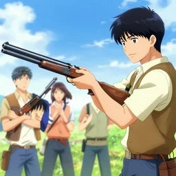god gives double barreled shotgun to people, anime, manga, kim jung gi, irakli nadar, bright colors, starts shining, intricate linework, white fur, unreal engine 5 highly rendered, global illumination, radiant light, detailed