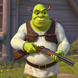 Shrek with a shotgun