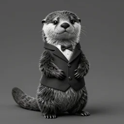 anthropomorphic otter in costume, juanjo guarnido, naranbaatar ganbold, concept art, highly detailed, eddotorial illustration, b & w, noir