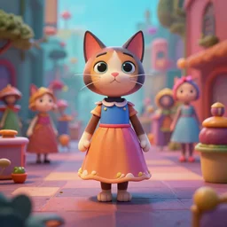 cat in a dress, character sheet, colorful, contrast, depth of field, 3 d scene, render, greg rutkowski, zabrocki, karlkka, jayison devadas, trending on artstation, 8 k, ultra wide angle, zenith view, pincushion lens effect