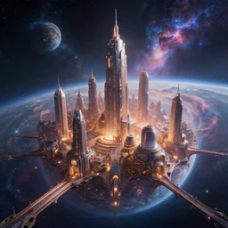 a cosmic city on a glowing planet, epic fantasy art, cosmic atmosphere, futuristic, cosmic architecture, high definiton, high detail, photo - realistic, ultra realistic, hyper realistic, trending on artstation, deviantart, ultra hd, 4 k uhd,