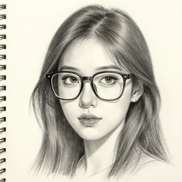 highly detailed pencil sketch portrait of a beautiful woman with nerdy eyeglasses