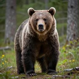 an angry grizzly bear standing on two feet in the forest, 2 0 0 mm, natural photo, detailed, 8 k