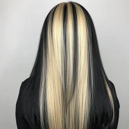 trending half black - blonde split hair photo on pinterest, long hair, full frame of hair, punky hair, beautiful, high quality, sharp, soft lighting