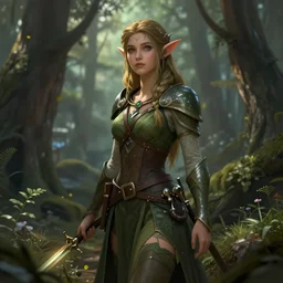 female elf in the wood, digital art, trending on artstation
