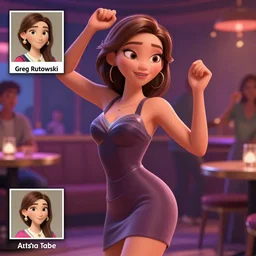 cassandra cain wearing a cocktail dress, dancing in a club, beautiful face!!!!, 2 7 years old, cg animation, lifelike, animated, realistic, character select portrait, by artgerm, greg rutkowski, alphonse mucha, 3 d