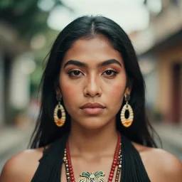 beautiful female portrait, taino, rule of thirds, ( ( head shot ) ) haze, intricate, neo classic, 5 0 mm, sony, puerto rico, symmetrial, face, makeup, sephora, octane render, vouge, national geographic, maybelline, model, gorgeous, traditional, film grain, vsco, bokeh, 8 k, unreal engine