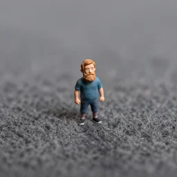 tiny bearded man shorter than carpet wool, macro photography