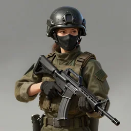 Epic portrait, female soldier with an helmet and an assault rifle, mask, digital painting, artstation, concept art, soft light, hdri, smooth, sharp focus, illustration