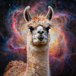llama with dreadlocks, depicted as an explosion of a nebula, 4 k, hyperrealistic painting