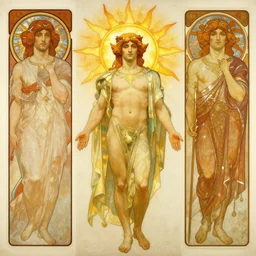 god of sun, male character design, painting by gaston bussiere, craig mullins, greg rutkowski, alphonse mucha, trending on artstation