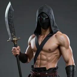 masked male assassin holding a oversized shuriken by wlop, wuxia, xianxia, weathered skin, athletic, black leather armor, oversized shuriken, detailed, realistic, anatomically accurate, fantasy illustration, artstation, wlop, wang liang.