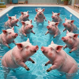 photo, two old men fight pig mutants 5 3 8 2 8 inside a swimming pool, highly detailed, scary, volumetric lighting, front view